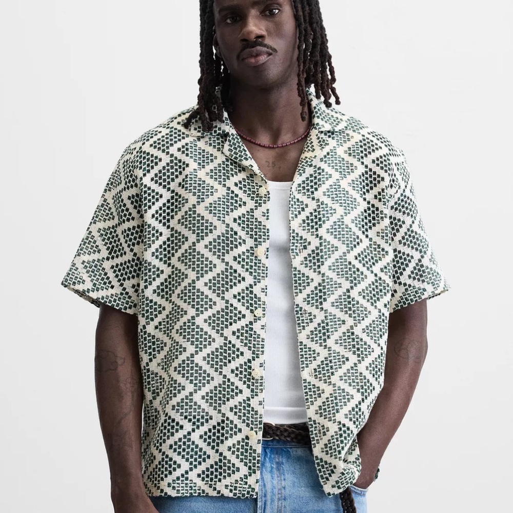 Zara Men’s Open Wave Textured Shirt Crochet M